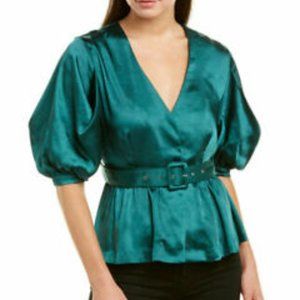 Endless Rose Puff Sleeve Belted Silk Blouse